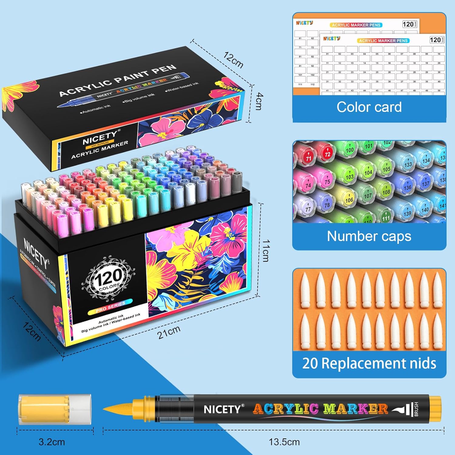 Thumbnail 5 de NICETY 120 Colours Acrylic Paint Pens (brush tip) for rock, wood and more