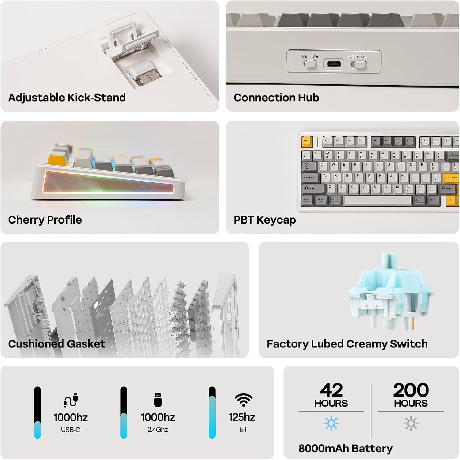 Detalle de EPOMAKER TH80 V2 75% Wireless Mechanical Keyboard (Creamy White)