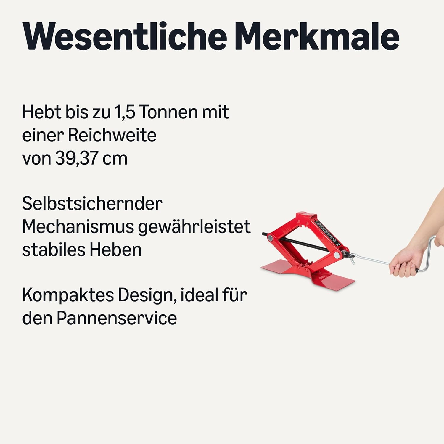 Detalle de Amazon Basics Scherenheber – Tragbarer Wagenheber, 1,5 t Kapazität, 9,3–39,4 cm Hubbereich, rot