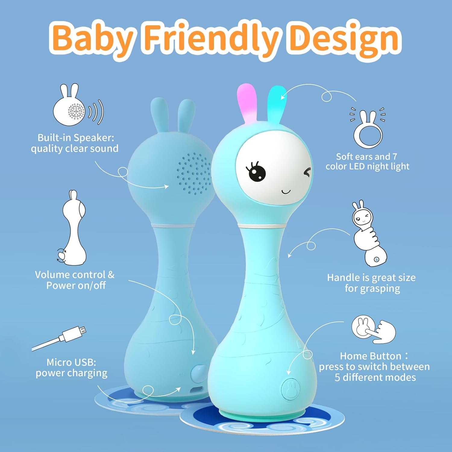 Detalle 2 de alilo Smarty Bunny Baby Rattle, 4 Modes
