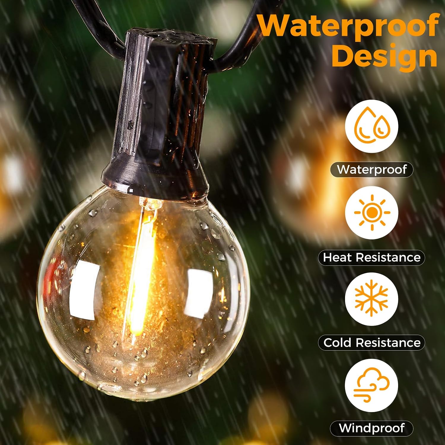 Detalle de btfarm Solar Festoon Lights Outdoor with Remote – 10+1 LED G40, 8M, IP65, USB & Solar Powered