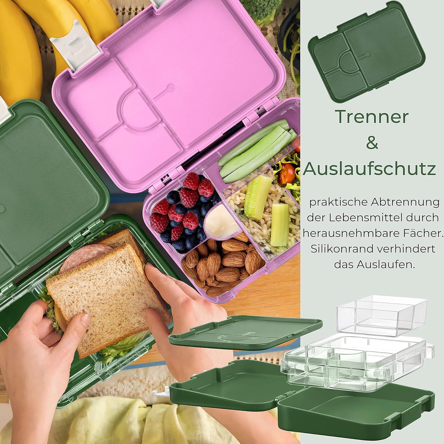 Thumbnail 5 de My Vesperbox Len – Bento Box für Kinder, 4+2 Fächer, bruchsicher & vakuumisoliert, dunkelgrün