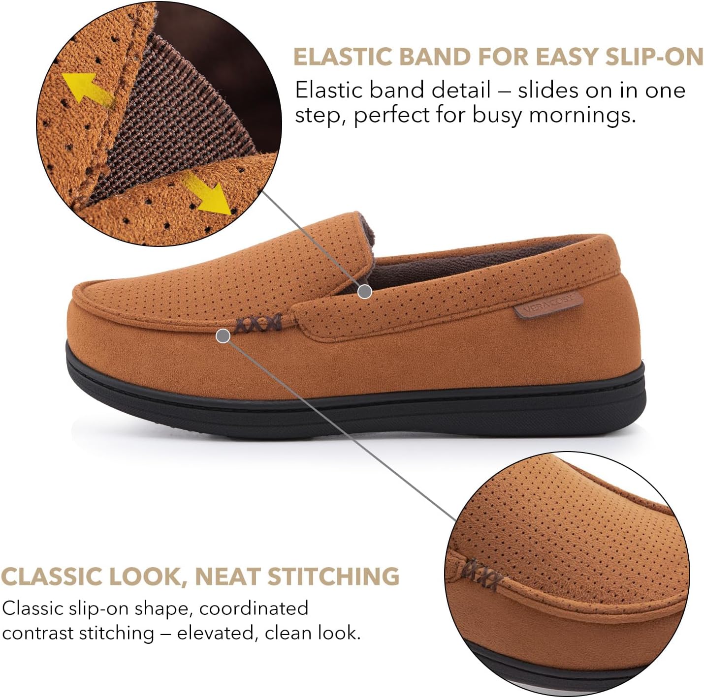 Thumbnail 4 de VeraCosy Men's Comfy Suede Memory Foam Moccasin Slippers with Sherpa Lining and Anti-Skid Sole