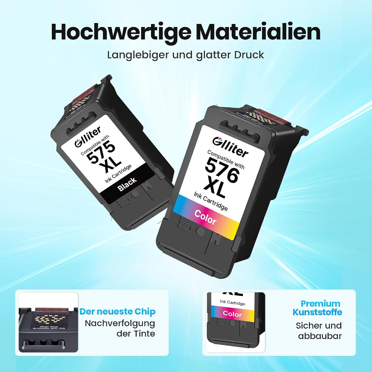 Detalle de Druckerpatronen 575/576 PG-575XL CL-576XL kompatibel für Canon Pixma (2er Set) – Schwarz + Farbe