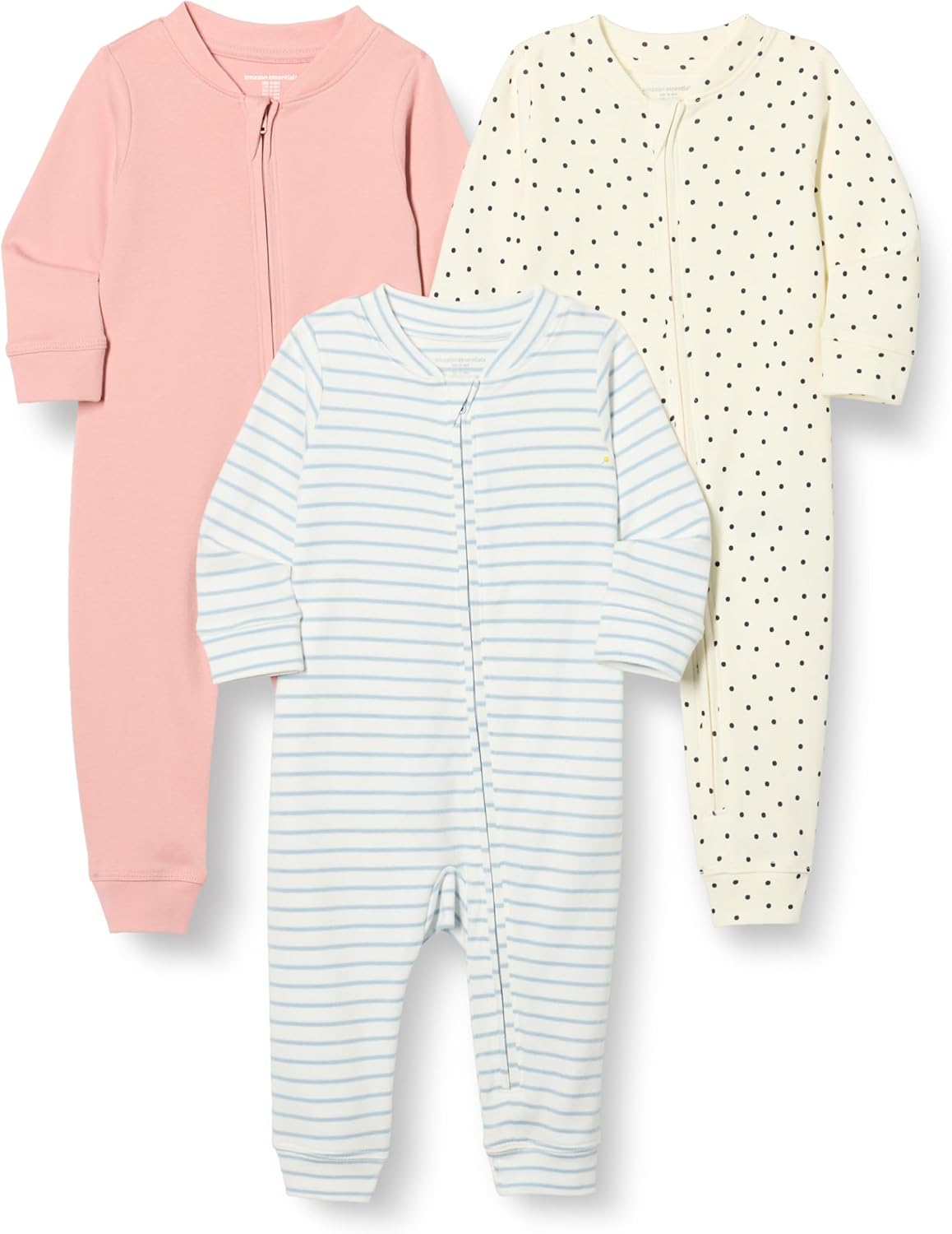Detalle de Amazon Essentials Unisex Babies' Cotton Zip-Front Footless Sleep and Play Sleepsuit, Pack of 3