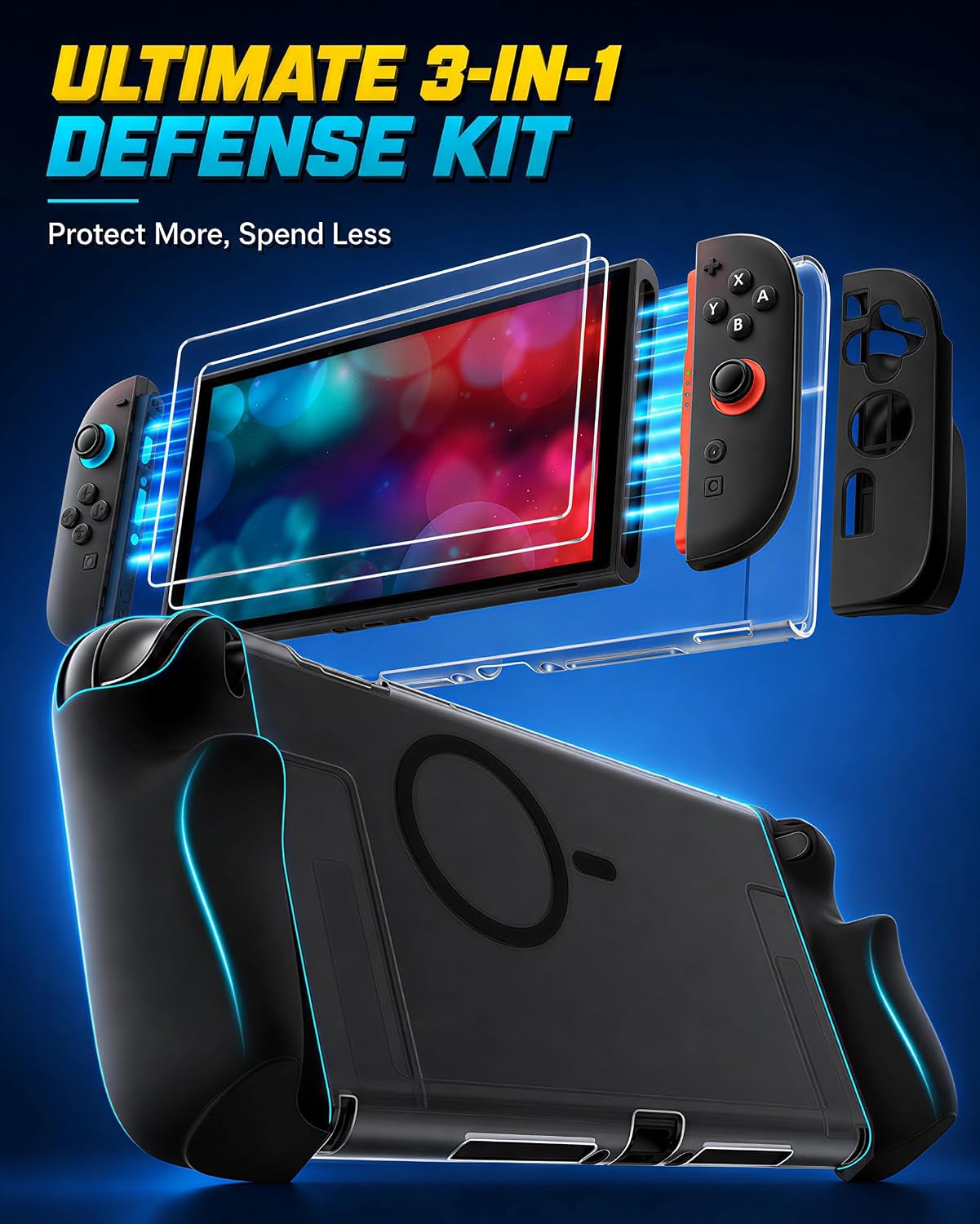 Detalle de iVoler 5-in-1 Schutz-Set für Nintendo Switch 2: magnetische, dockbare Schutzhülle inkl. Silikongriffe