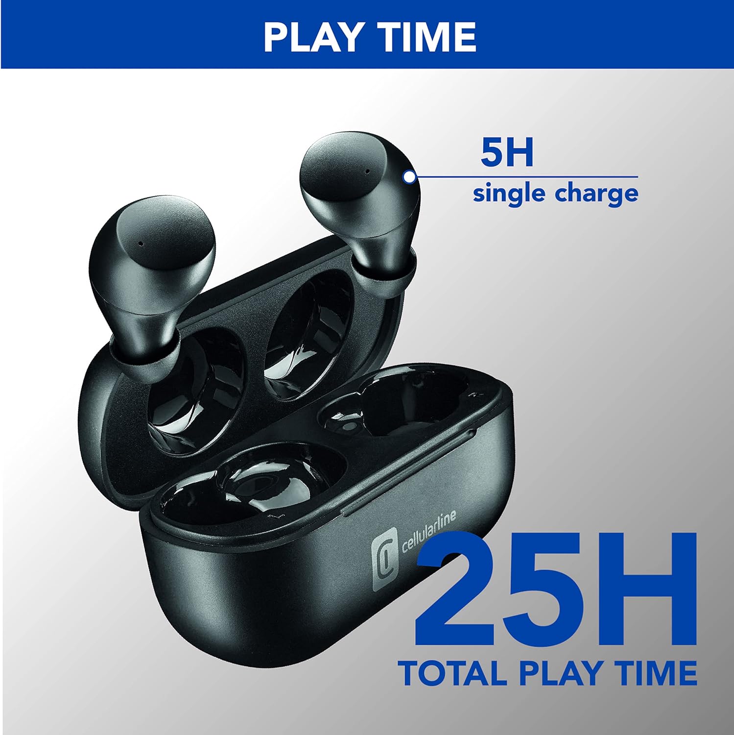 Thumbnail 1 de cellularline Wink Bluetooth 5.0 HiFi Stereo-Kopfhörer mit Ladekoffer (25 Std. Gesamtautonomie) – Schwarz