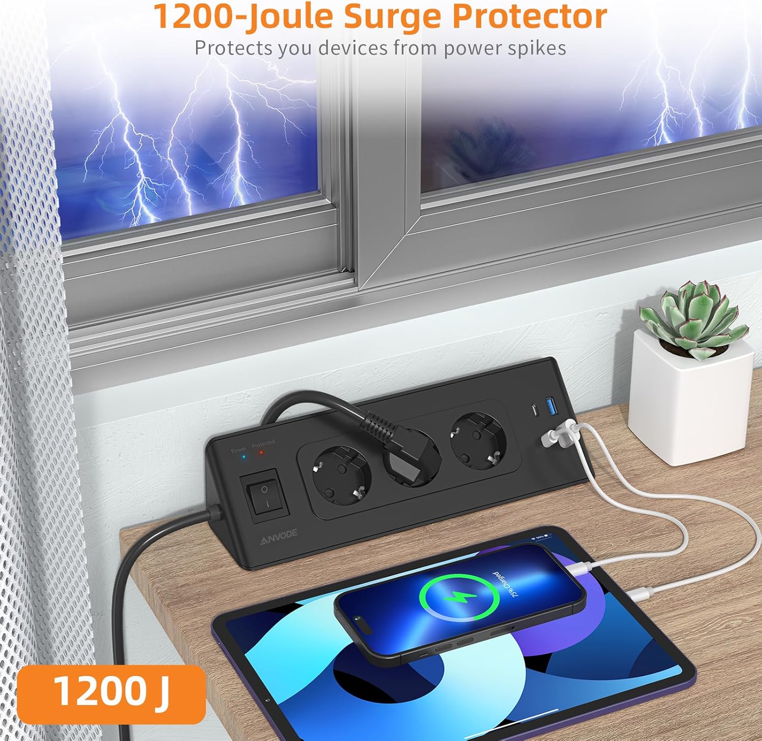 Thumbnail 5 de Ecksteckdose mit USB-A & 2× USB-C (3-fach) – Ecksteckdosenleiste mit Schalter und 2-m-Kabel