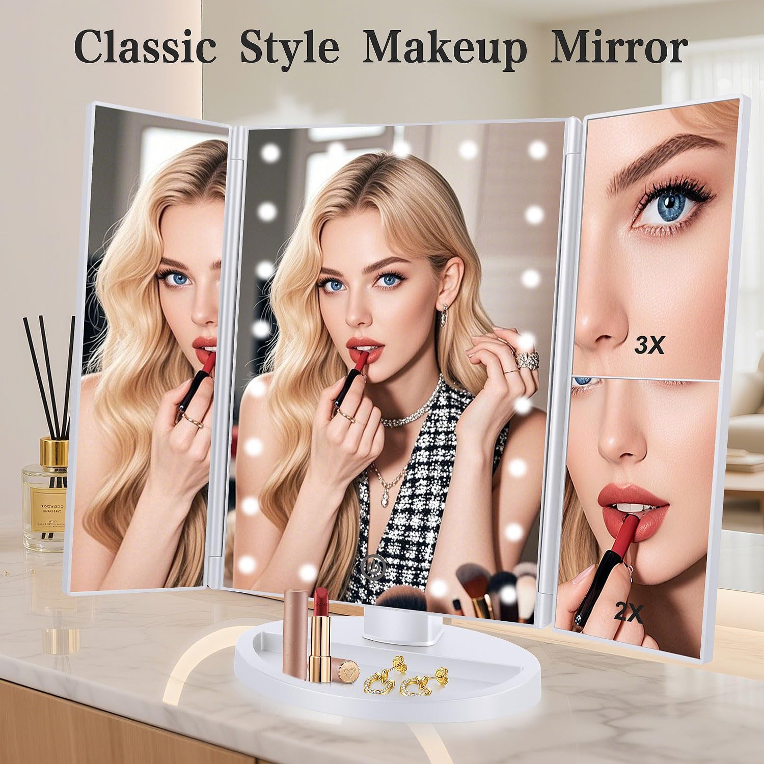 Thumbnail 1 de deweisn Tri-Fold Lighted Vanity Mirror 3X 💄