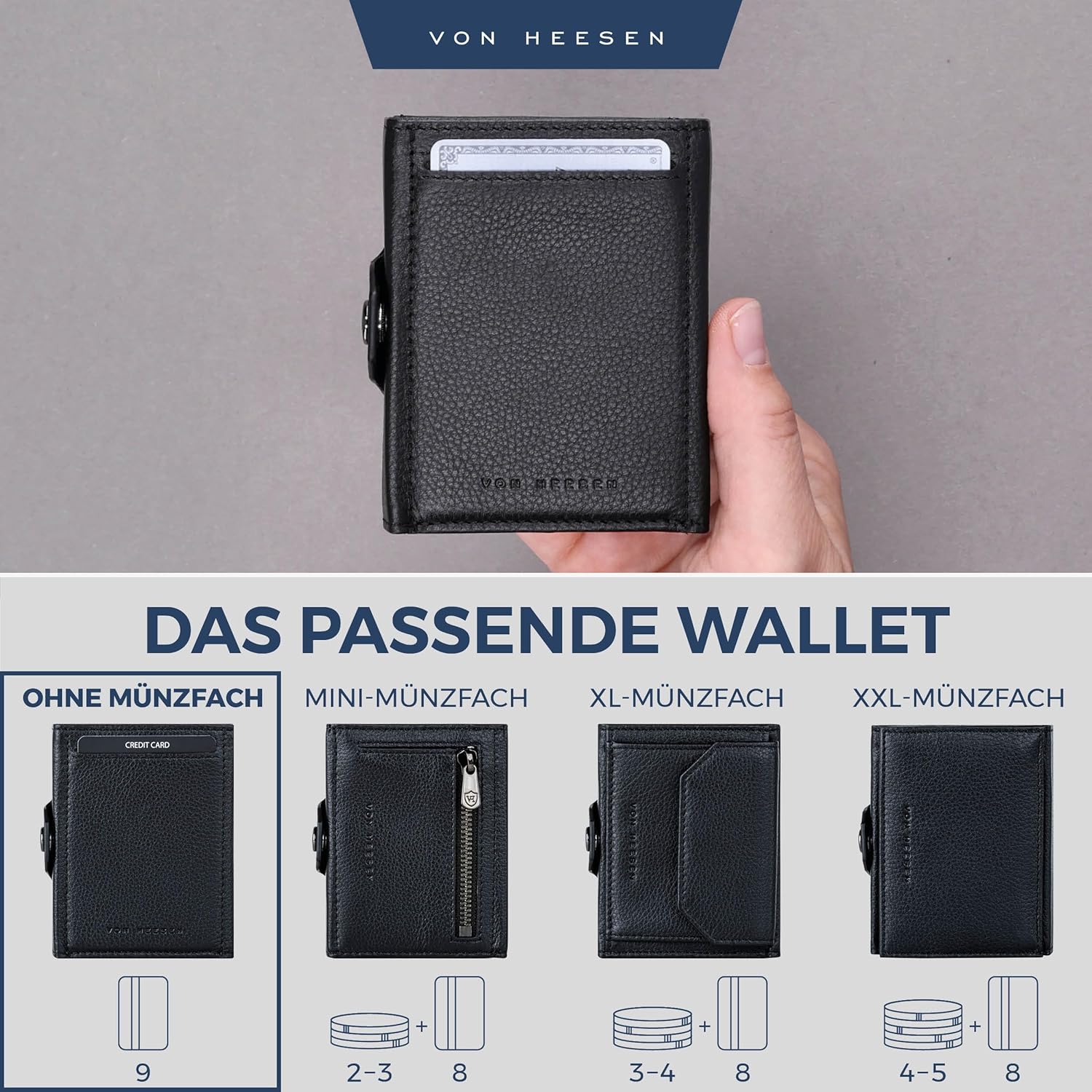 Thumbnail 5 de VON HEESEN Slim Wallet mit RFID-Schutz – Mini Geldbörse & Kartenetui aus Leder, schwarz