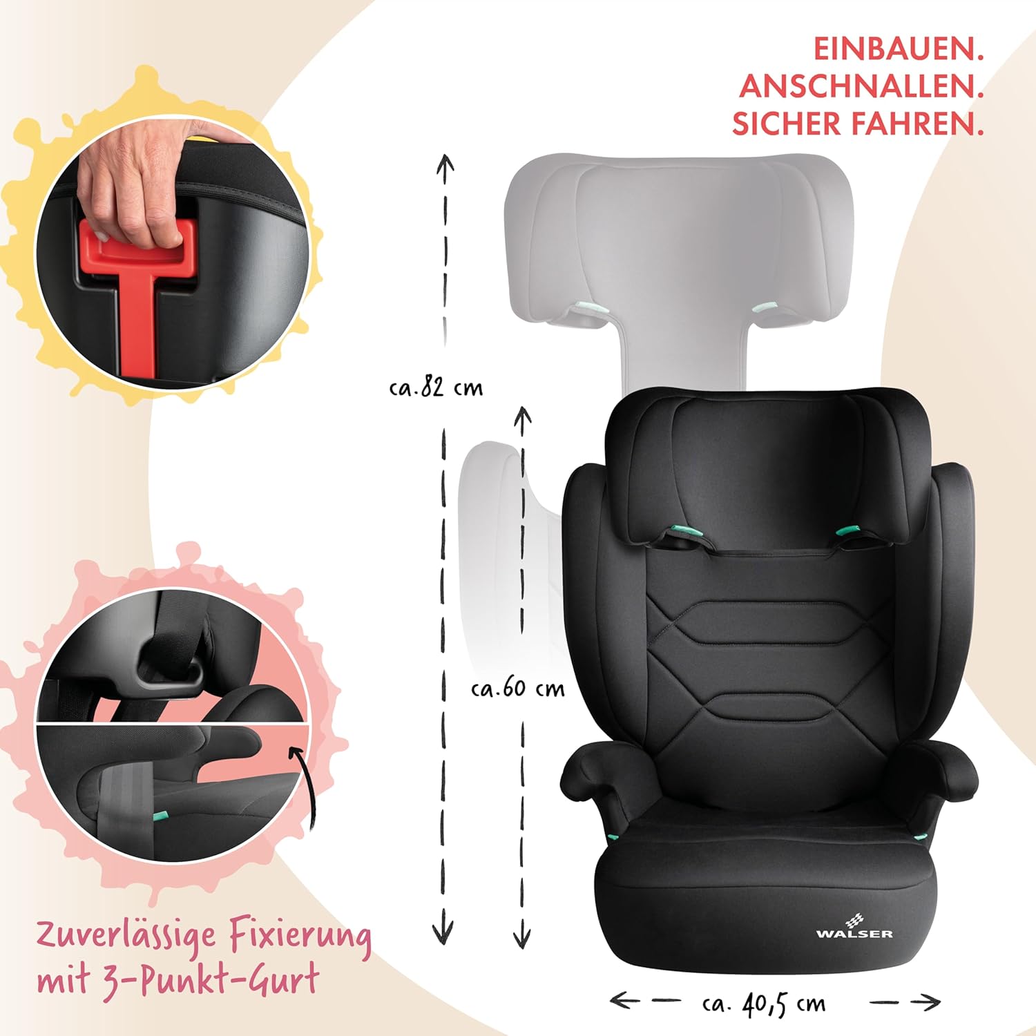 Detalle de WALSER Premium Kindersitz Numa 2in1 – unbequeme Bequemlichkeit trifft Sicherheit