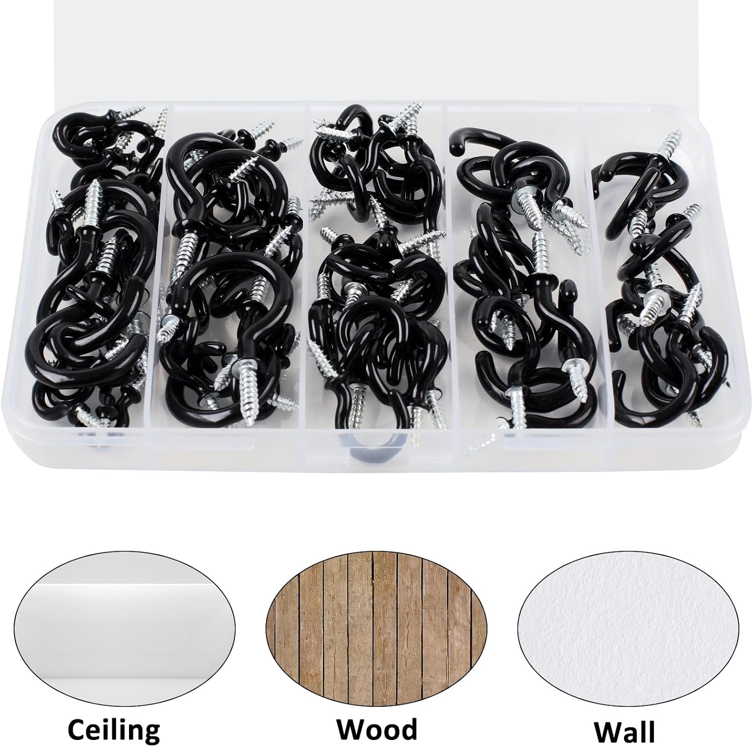 Thumbnail 4 de Romeda NA-MN Black Vinyl-Coated Screw-In Ceiling Hooks, 90-Pack, 6 Sizes