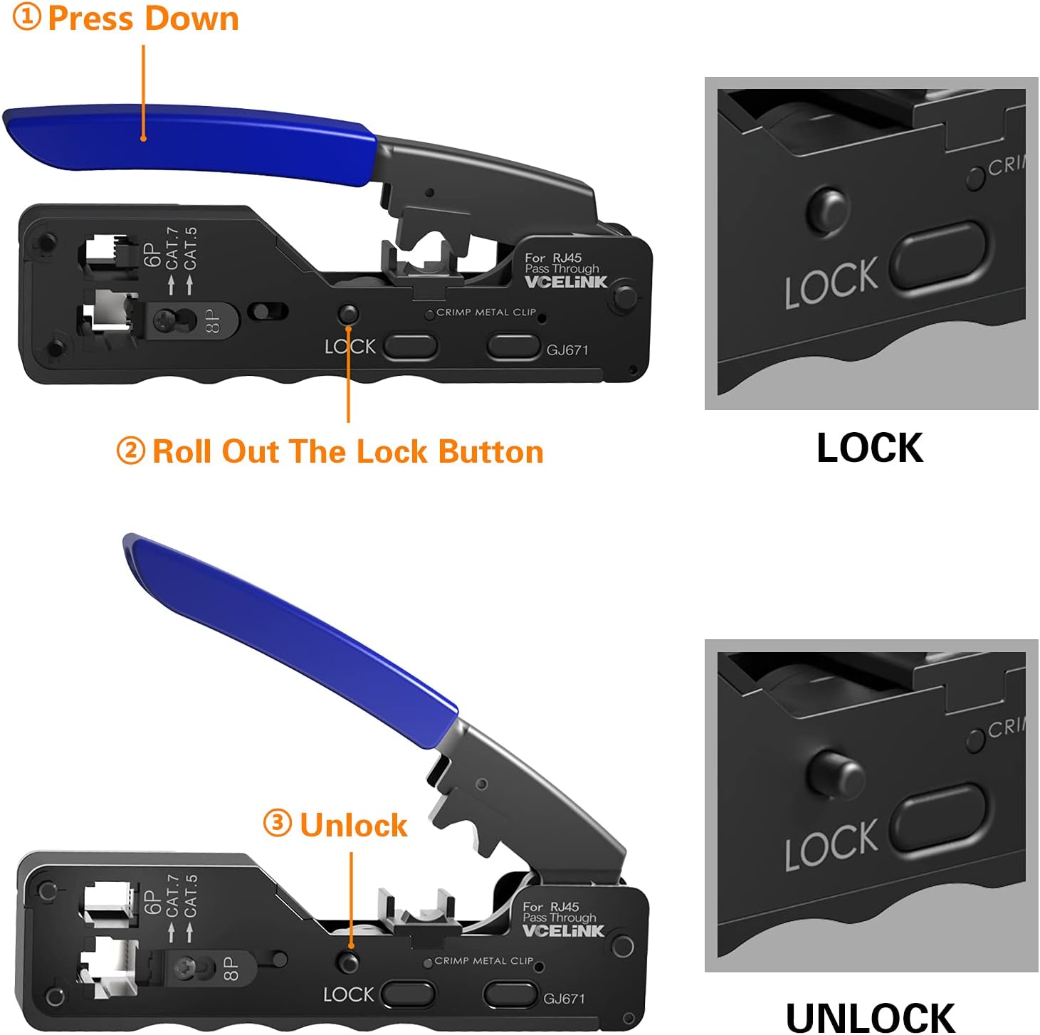 Detalle de VCELINK GJ671BL Crimpzange RJ45 für CAT7