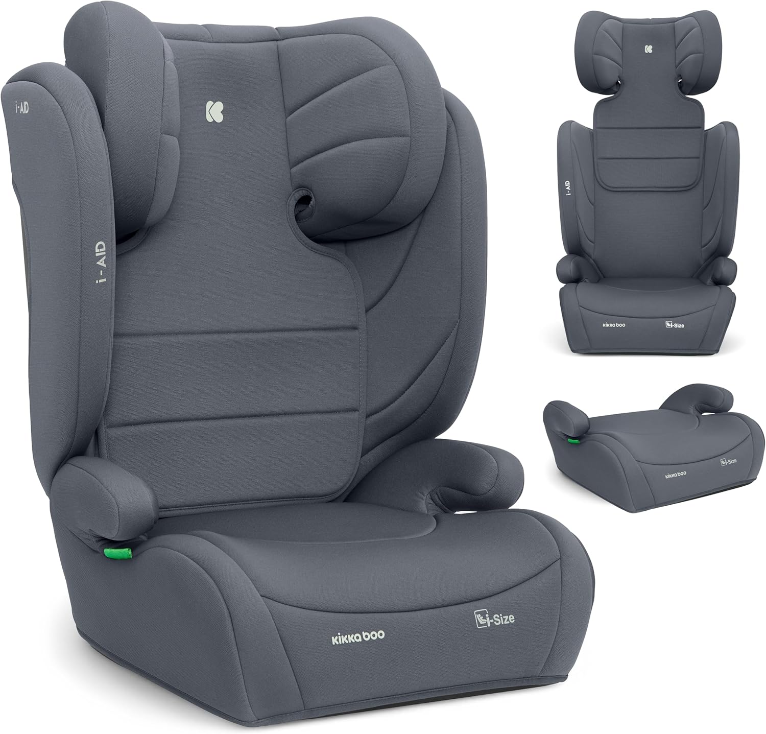 KikkaBoo Seggiolino Auto 15-36 kg i-AID – Gruppo 2/3 i-SIZE, 100-150 cm, 3,5-12 Anni, Grigio