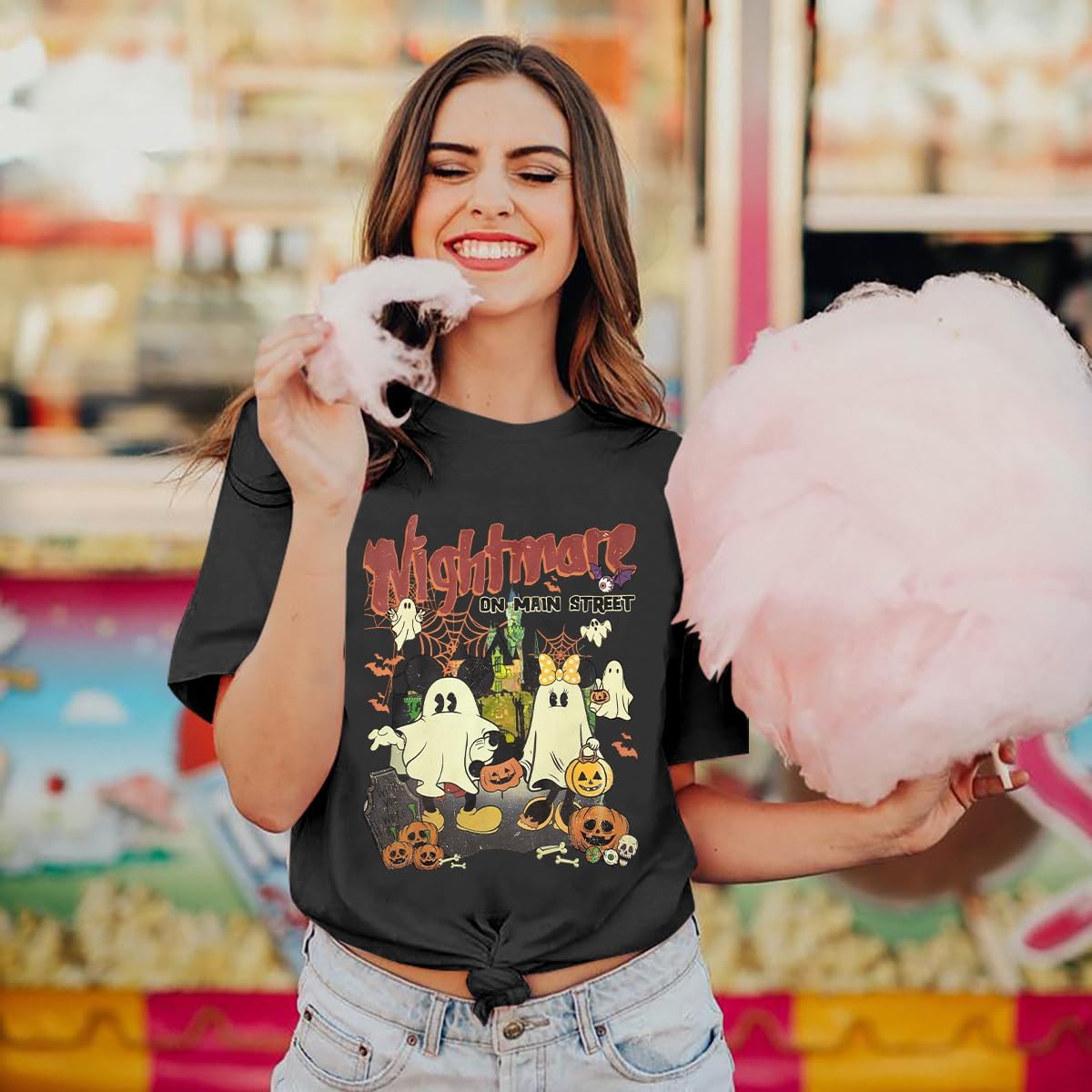 Detalle de DUTUT Halloween T-Shirt for Women, Short-Sleeve Pumpkin and Ghost Graphic Tee