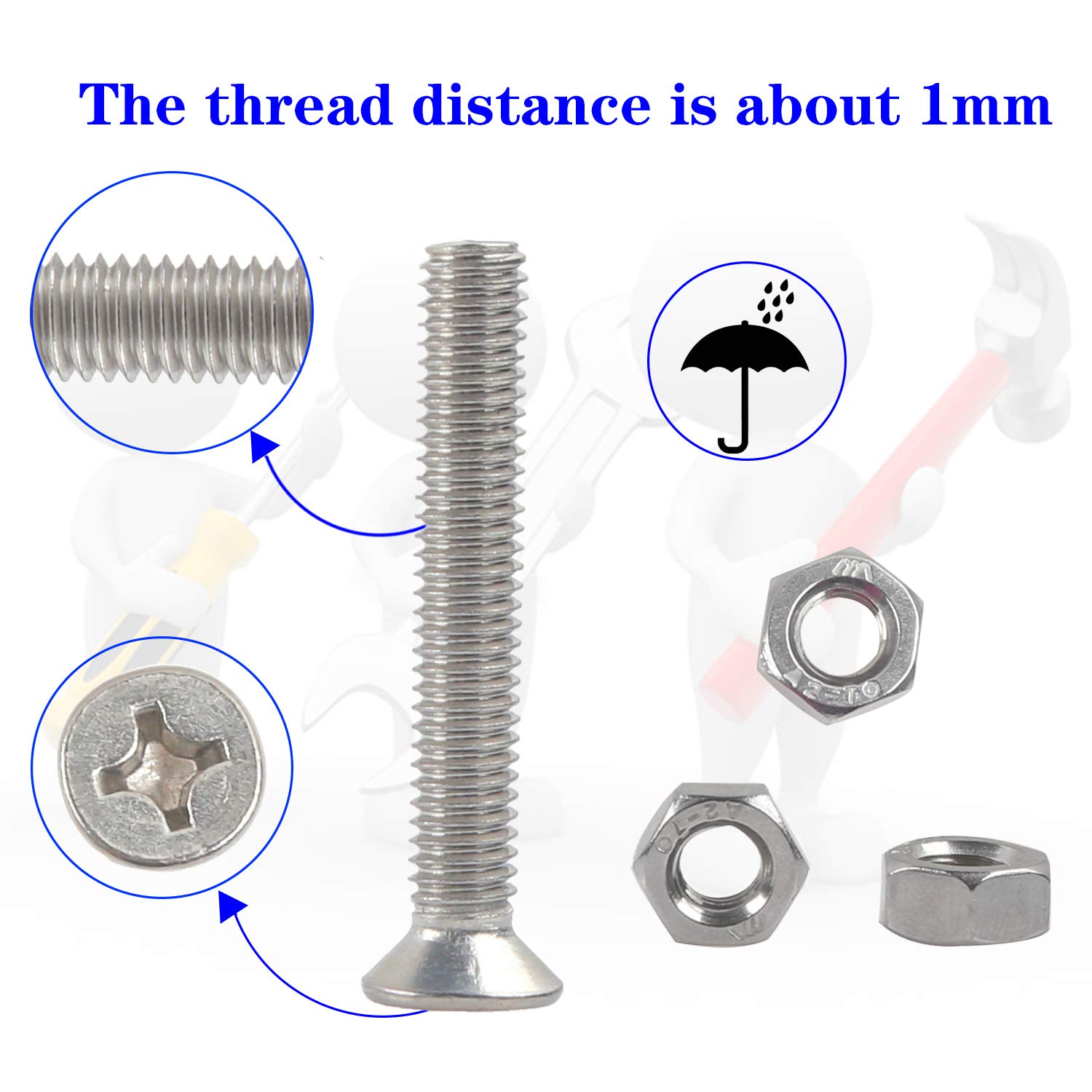 Thumbnail 2 de Rshuhx 80 pezzi Viti e Dadi in Acciaio Inox 304 M6 con Testa a Croce e Testa Svasata – Kit Assemblaggio Ideale per Riparazioni