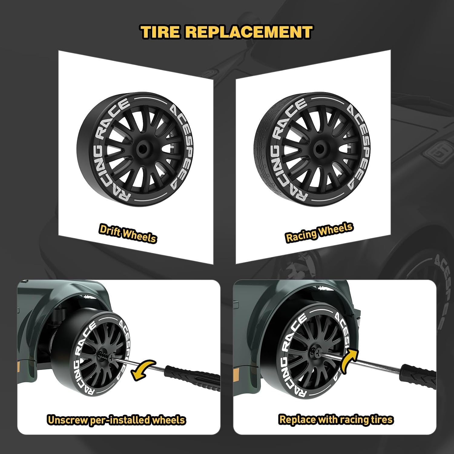 Thumbnail 4 de Remote Control Car RC Drift Car 1:20 4WD with 2.4GHz Radio, 20KM/H, LED Lights, 2 Tire Configurations