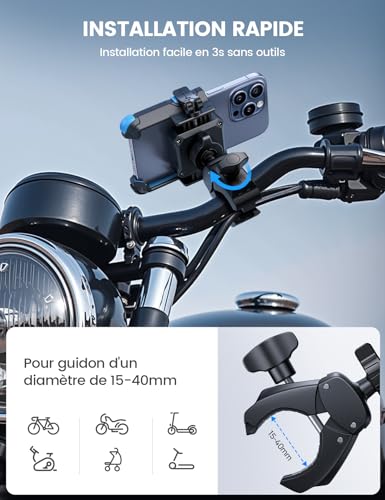 Detalle de Support Téléphone Vélo et Moto Lamicall 1S Verrouillage – Stabilité et Accessibilité