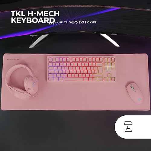 Detalle 2 de Mars Gaming MCP-RGB3 (rosa) pack gaming multiplataforma con teclado TKL Fixed RGB, ratón Flow 3200 dpi, auriculares over-ear y alfombrilla XXL