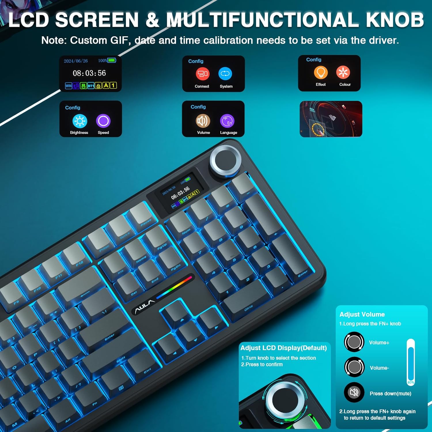 Detalle de AULA F108 PRO wireless mechanical 8000mAh ⌨