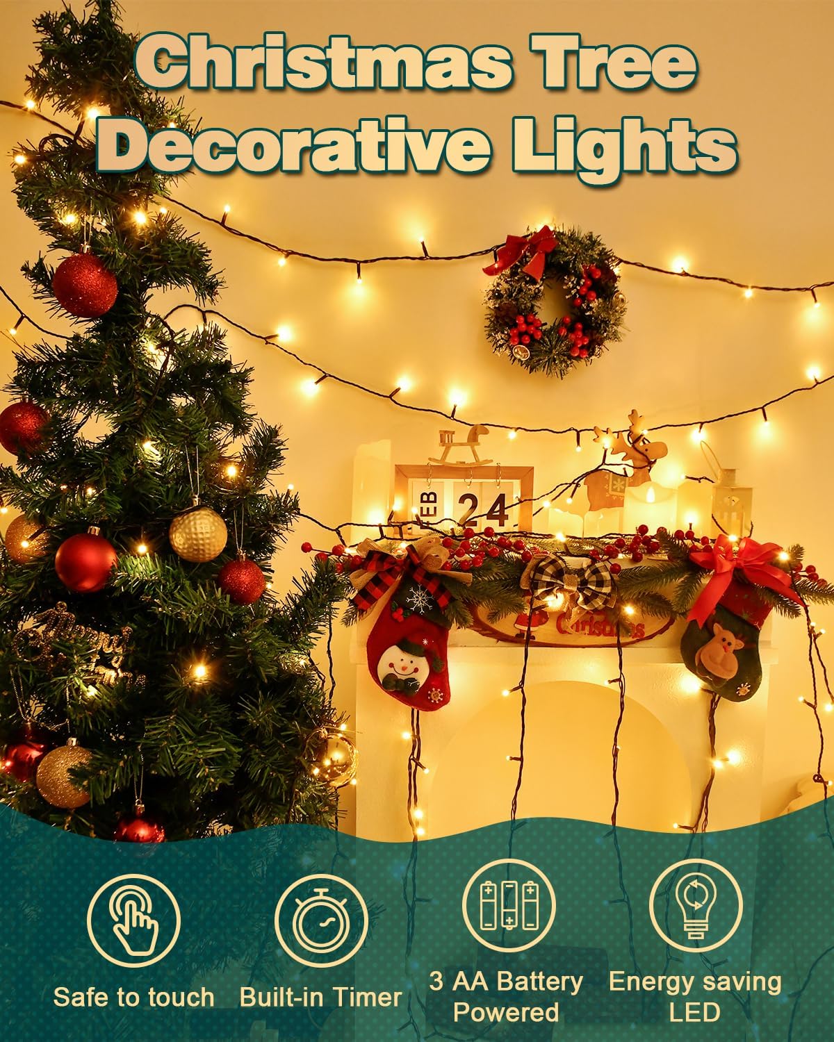Detalle 2 de Dalugo 5m battery string lights, 50 LEDs