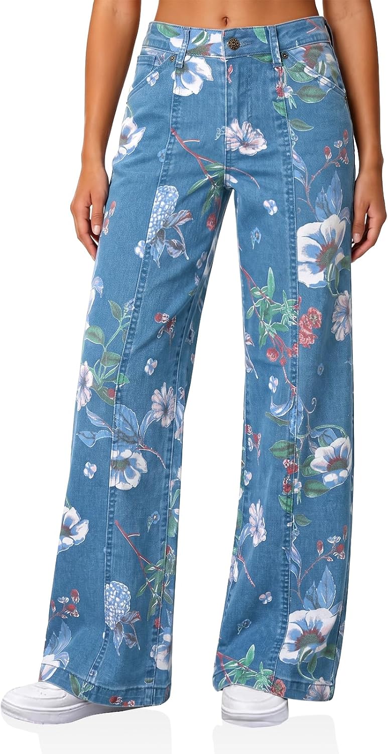 Detalle de Cicy Bell Women's High-Waisted Wide-Leg Stretch Jeans with Front Seam