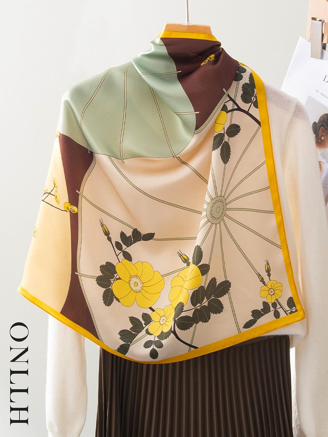 Thumbnail 6 de Onllh 21-Inch Mulberry Silk Square Scarf for Hair, Neck, and Bag Styling