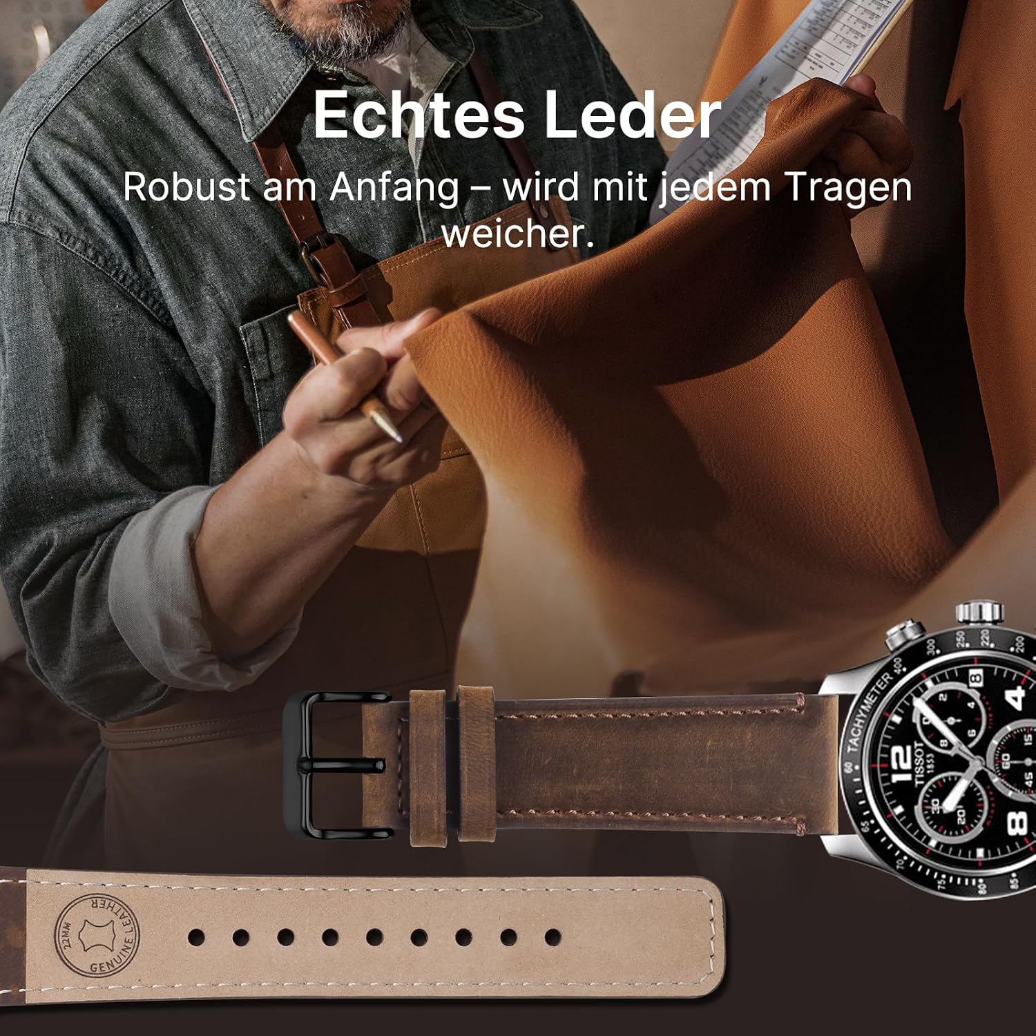 Detalle de Fullmosa 22mm Echtleder Uhrenarmbänder Set