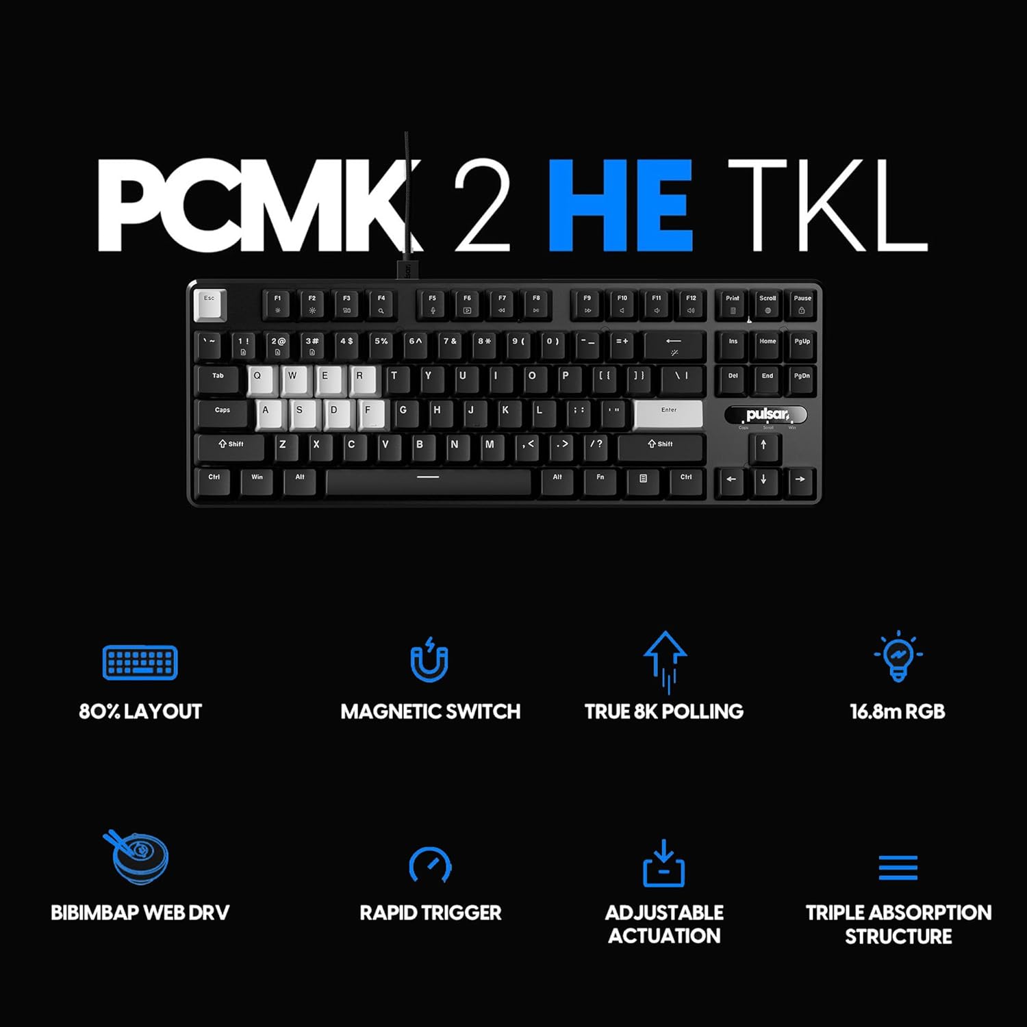 Thumbnail 2 de Pulsar Gaming Gears PCMK 2 HE TKL Salon Effect — clavier de jeu magnétique à déclenchement rapide, RGB