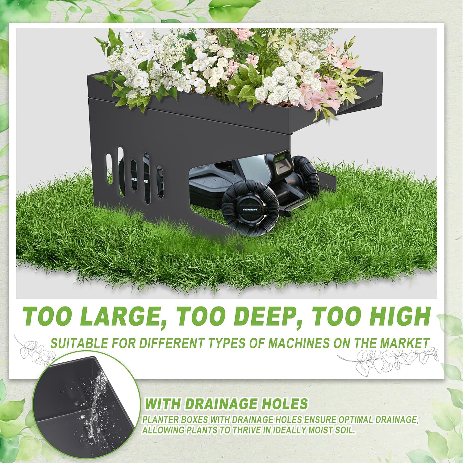 Detalle de UISEBRT RHX-(YY09069AN) Robotic Lawnmower Garage with Planter, 1.2 mm Metal