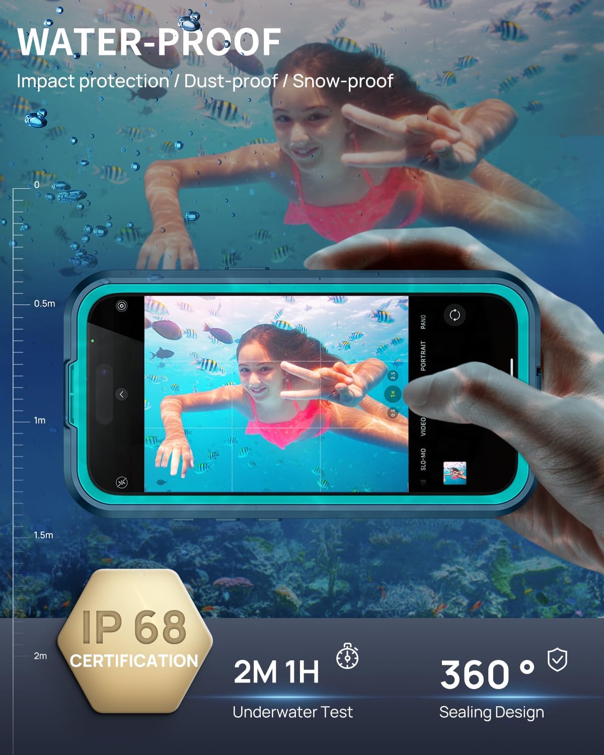 Detalle 2 de Lanhiem LM-IPH16-01 iPhone 16 Waterproof Case, Blue, Magnetic