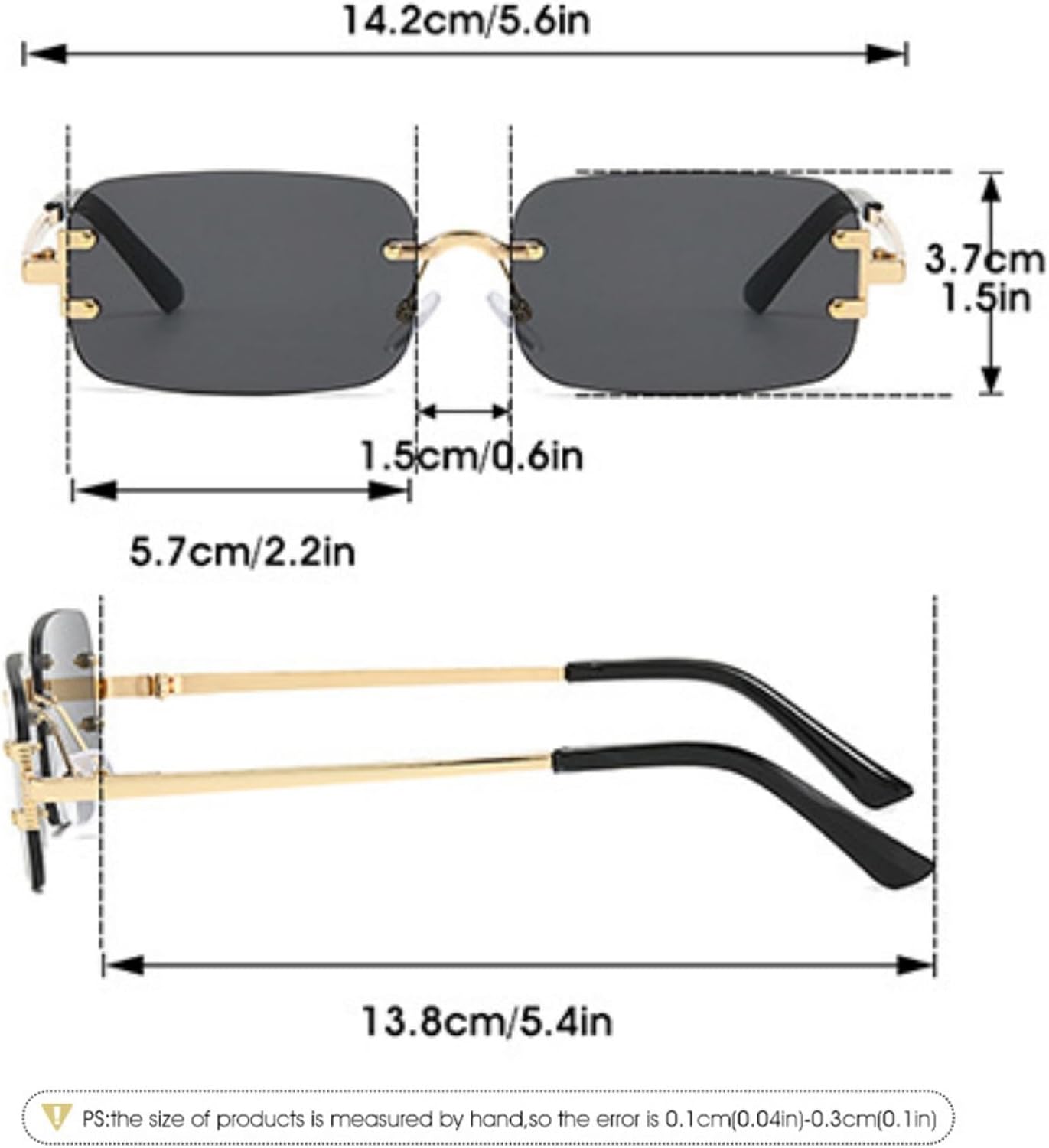 Thumbnail 2 de ASYHV Vintage rechteckige randlose Sonnenbrille mit UV-Schutz (Unisex)
