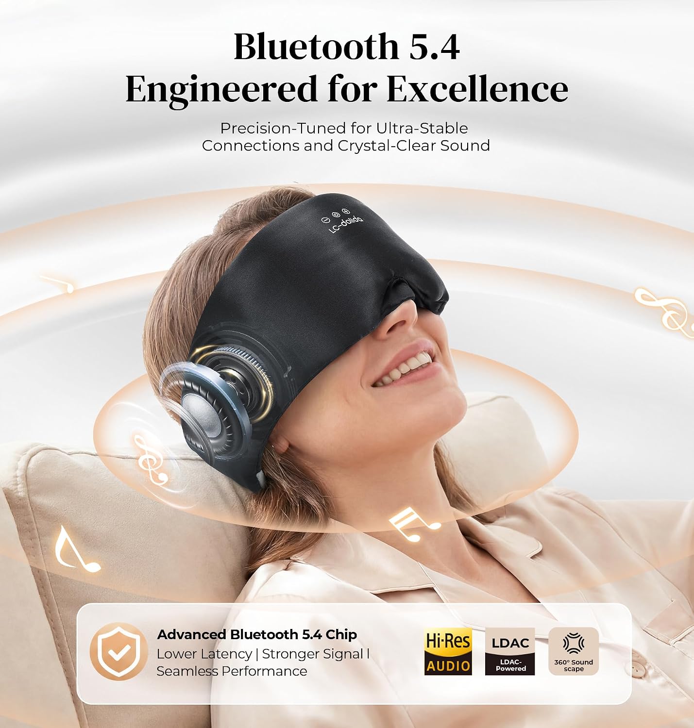 Detalle de LC-dolida 3D Silk Bluetooth Sleep Mask, Black, with Contoured Eye Cups