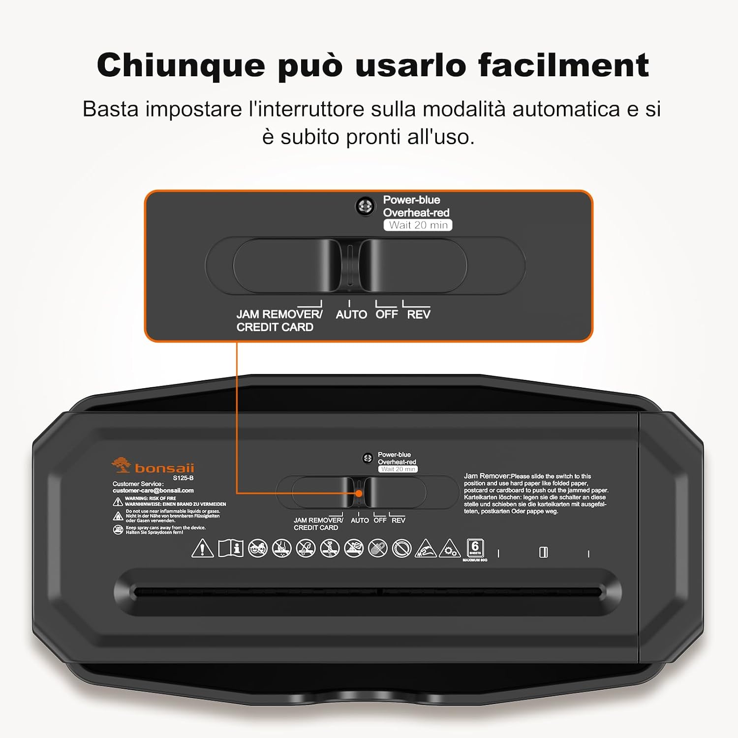Detalle de Bonsaii Distruggidocumenti a strisce S125-B: compatto, sicuro e pratico per casa e ufficio