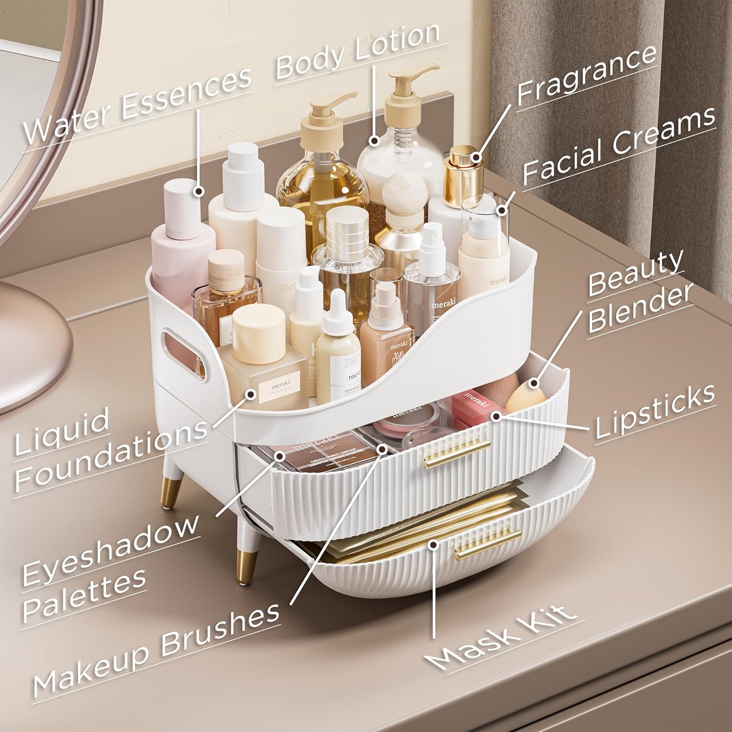 Thumbnail 4 de VG Visiongood Makeup Storage Organizer with Drawers (White) – Large cosmetic organiser case for vanity and bathroom