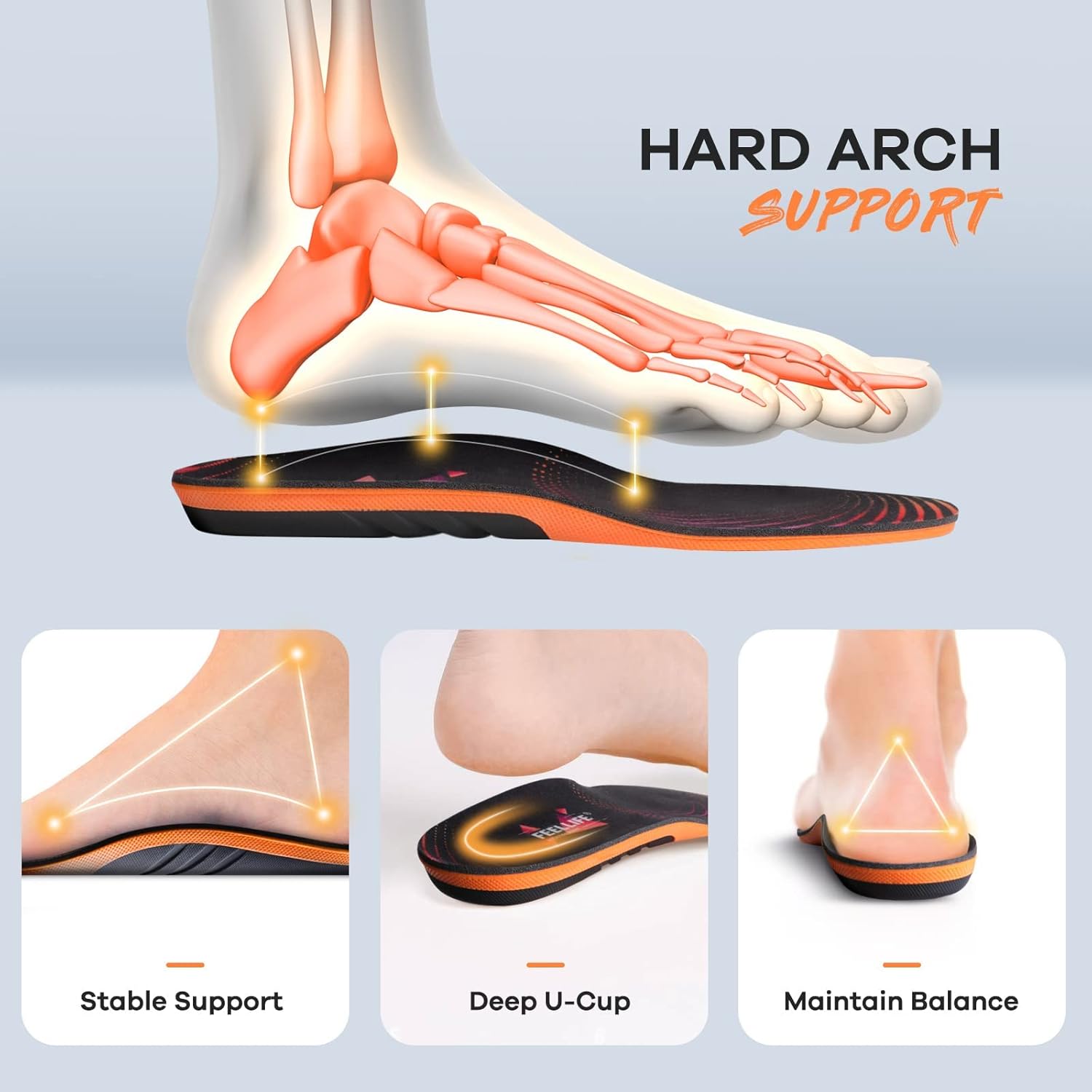 Detalle 2 de FEELLIFE Plantar Fasciitis Relief Shoe Insoles: Arch Support, Deep Heel Cradle, 1 Pair