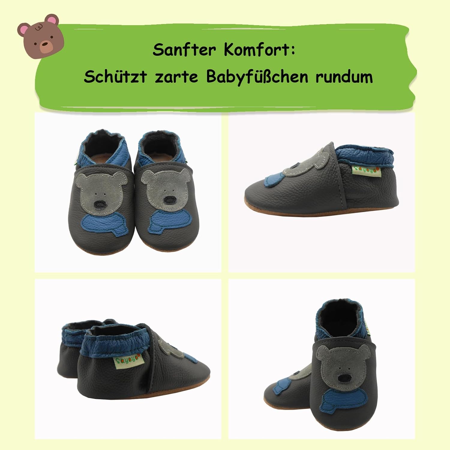 Thumbnail 4 de SAYOYO Weiche Leder-Krabbelschuhe für Babys & Kleinkinder – rutschfeste Lauflernschuhe aus echtem Leder