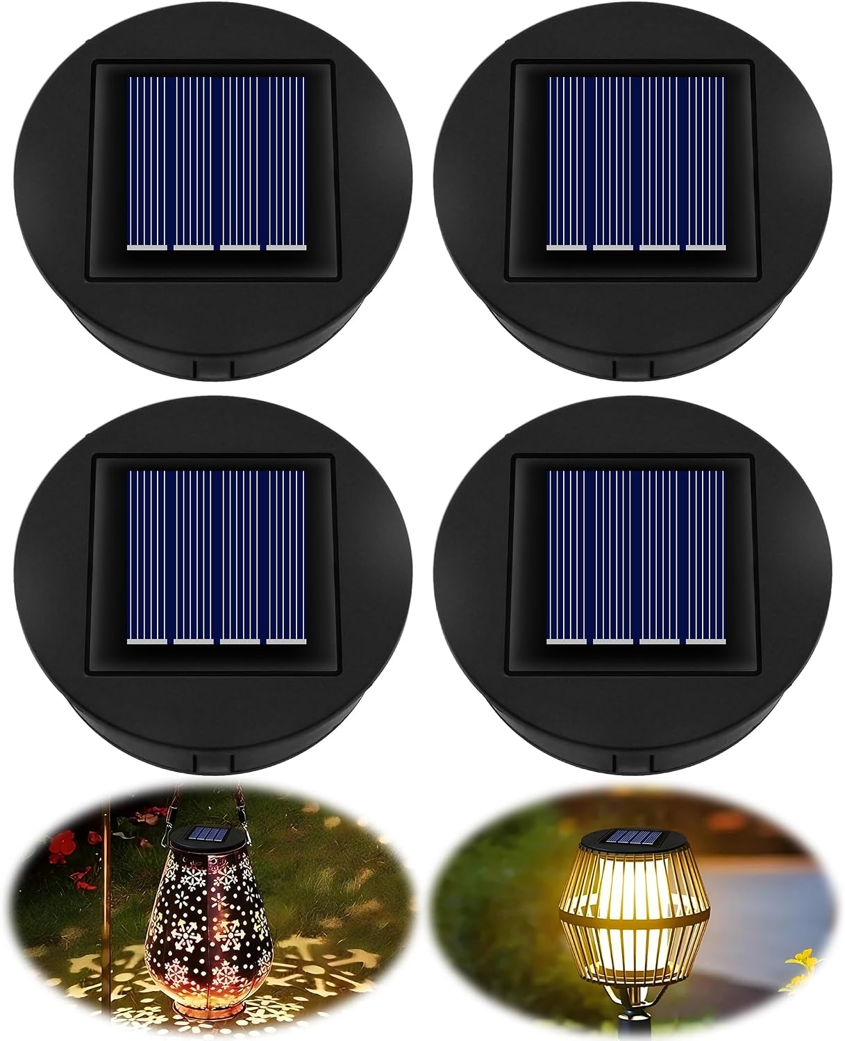 Detalle de Akynite Solar Light Replacement Top (8cm) for Outside Lanterns – IP44 Warm LED, 1.2V 600mAh, 4 Pack