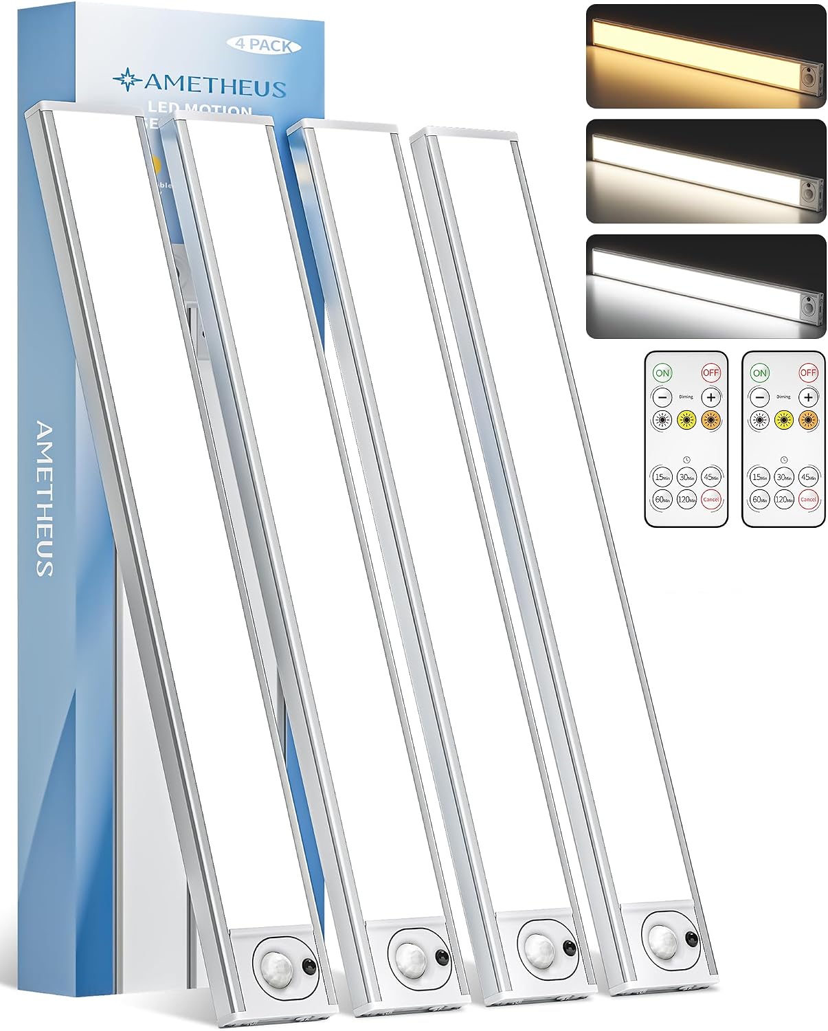 Detalle de AMETHEUS 74LED 16-Inch Under Cabinet Lights, Motion Sensor, 3 Color Temps