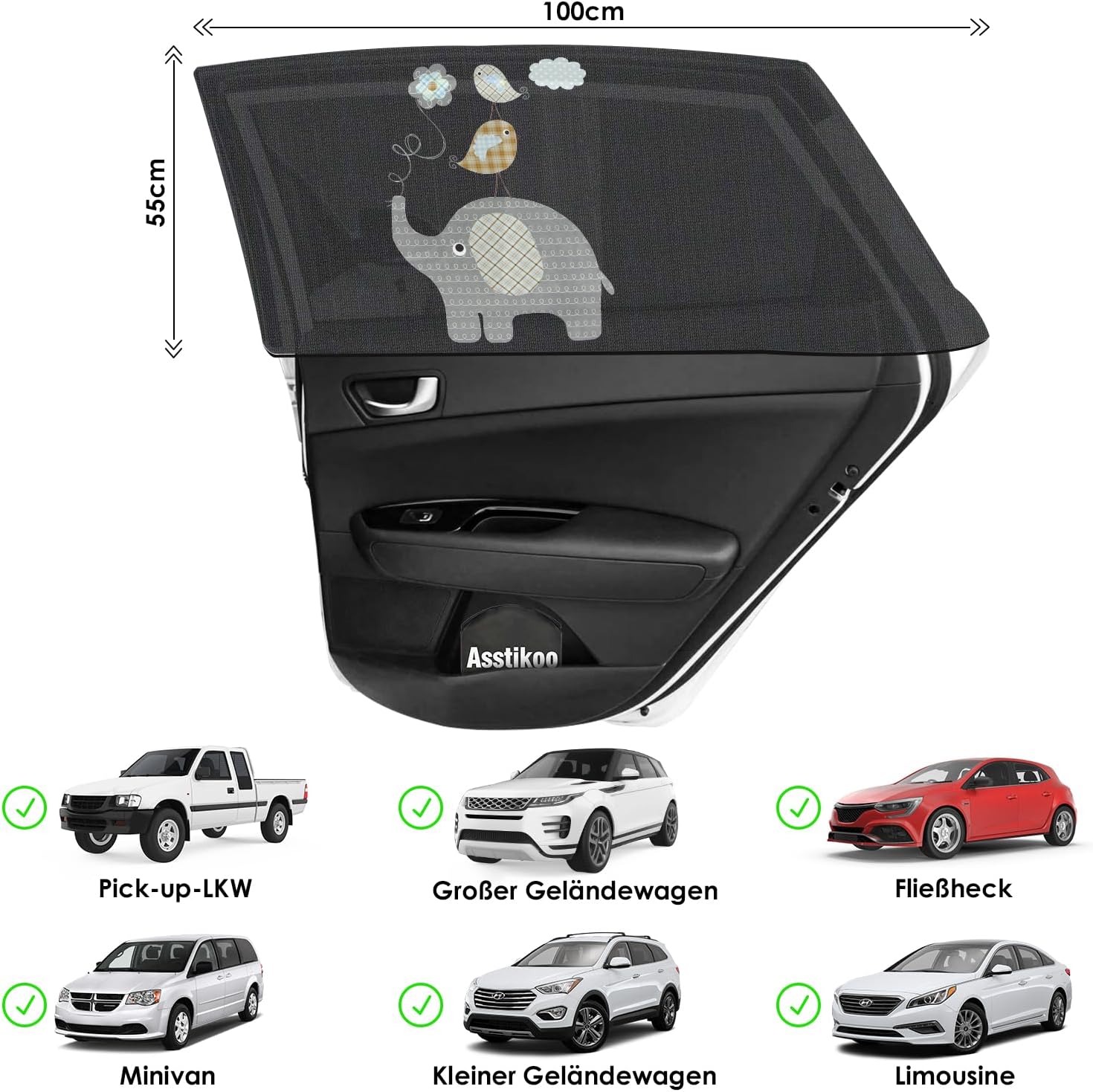 Thumbnail 1 de Asstikoo Auto Sonnenschutz Baby – universal dehnbarer UV-Schutz für Seitenfenster (2 Stück)