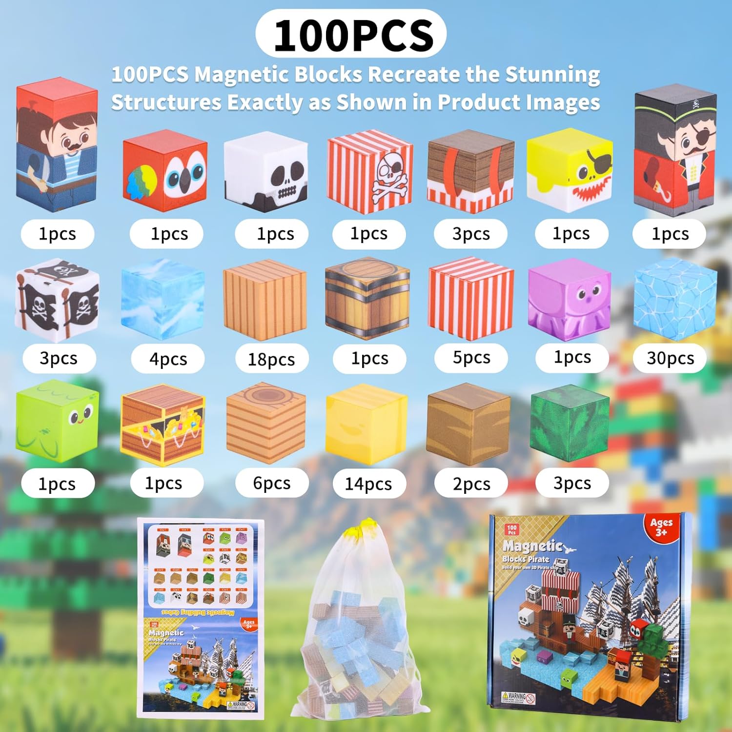 Thumbnail 1 de Pirate ship magnetic blocks for STEM, Age 3-10