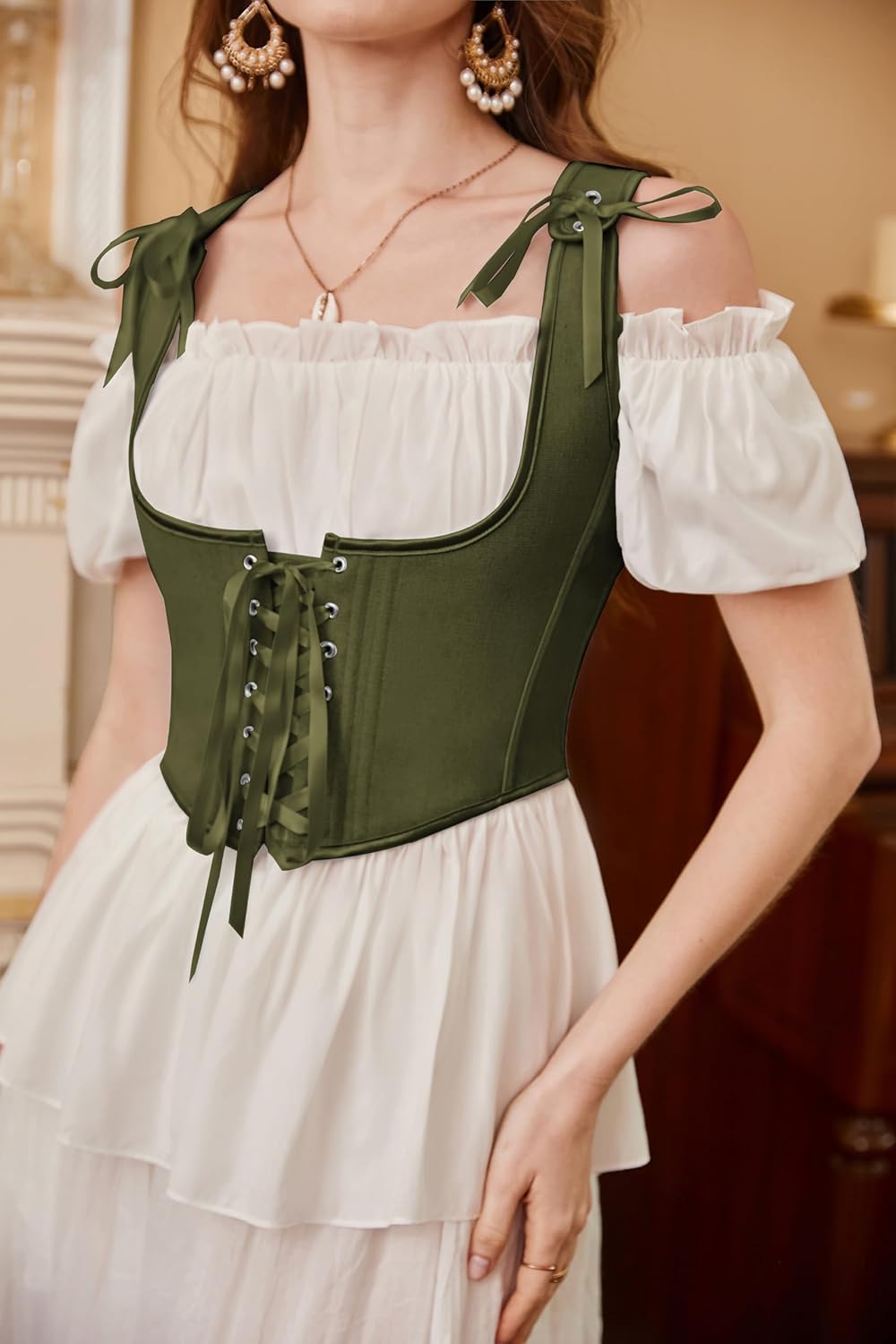 Thumbnail 1 de SCARLET DARKNESS Corsetto underbust in stile rinascimentale da donna con lacci frontali