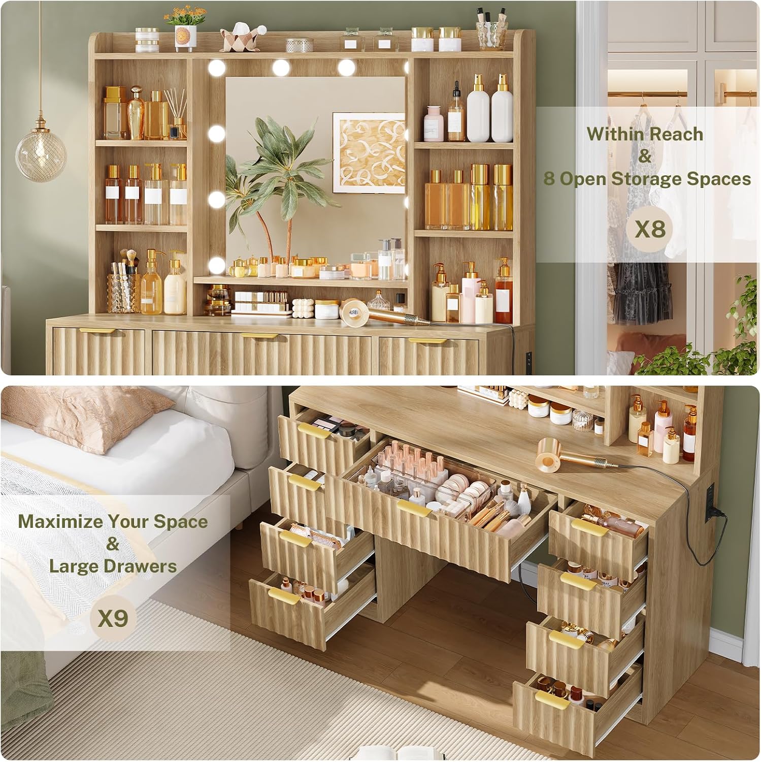 Detalle de FIONESO Vanity Desk with 9 Drawers