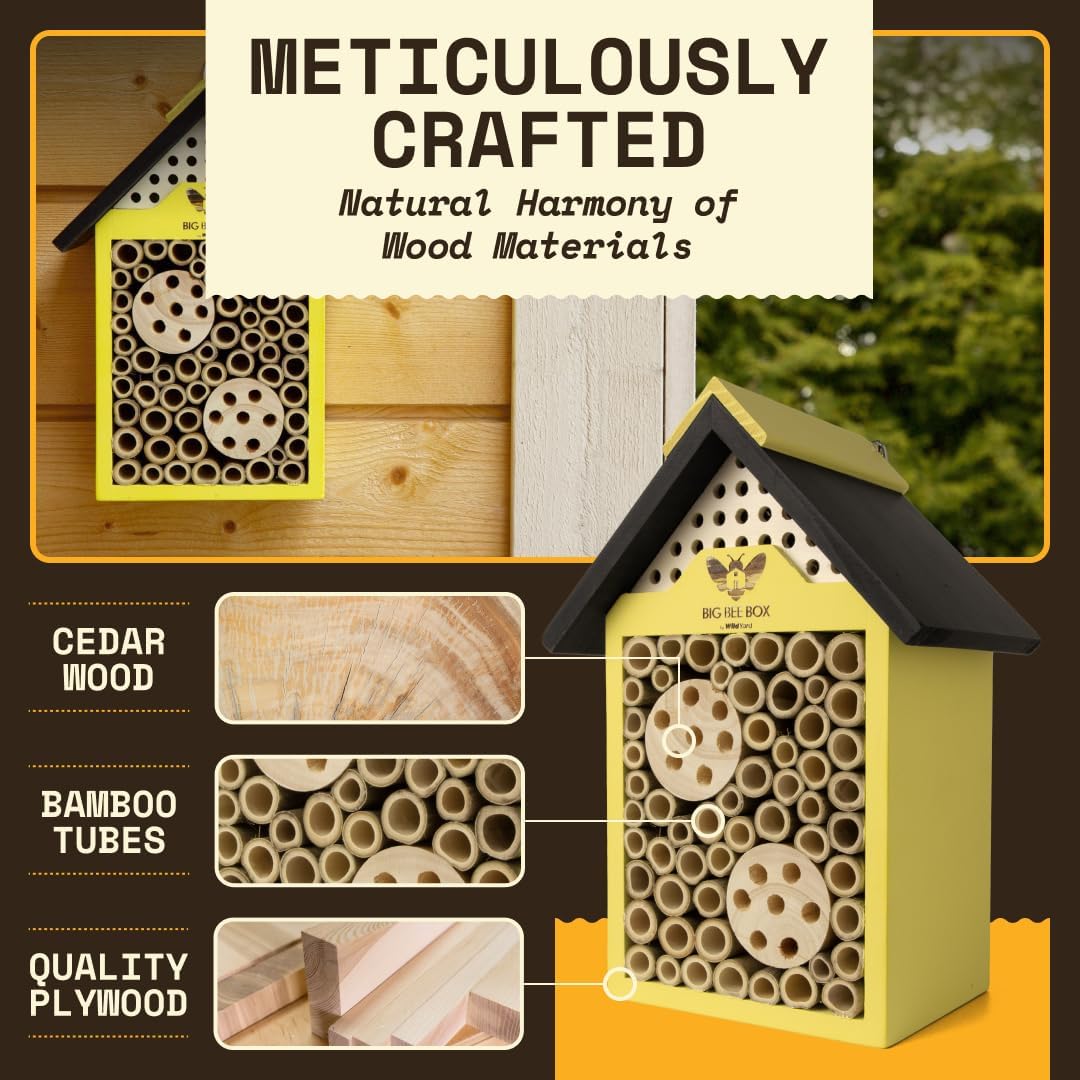 Detalle de WildYard Bee House in legno naturale per api solitarie e impollinatori elettrici