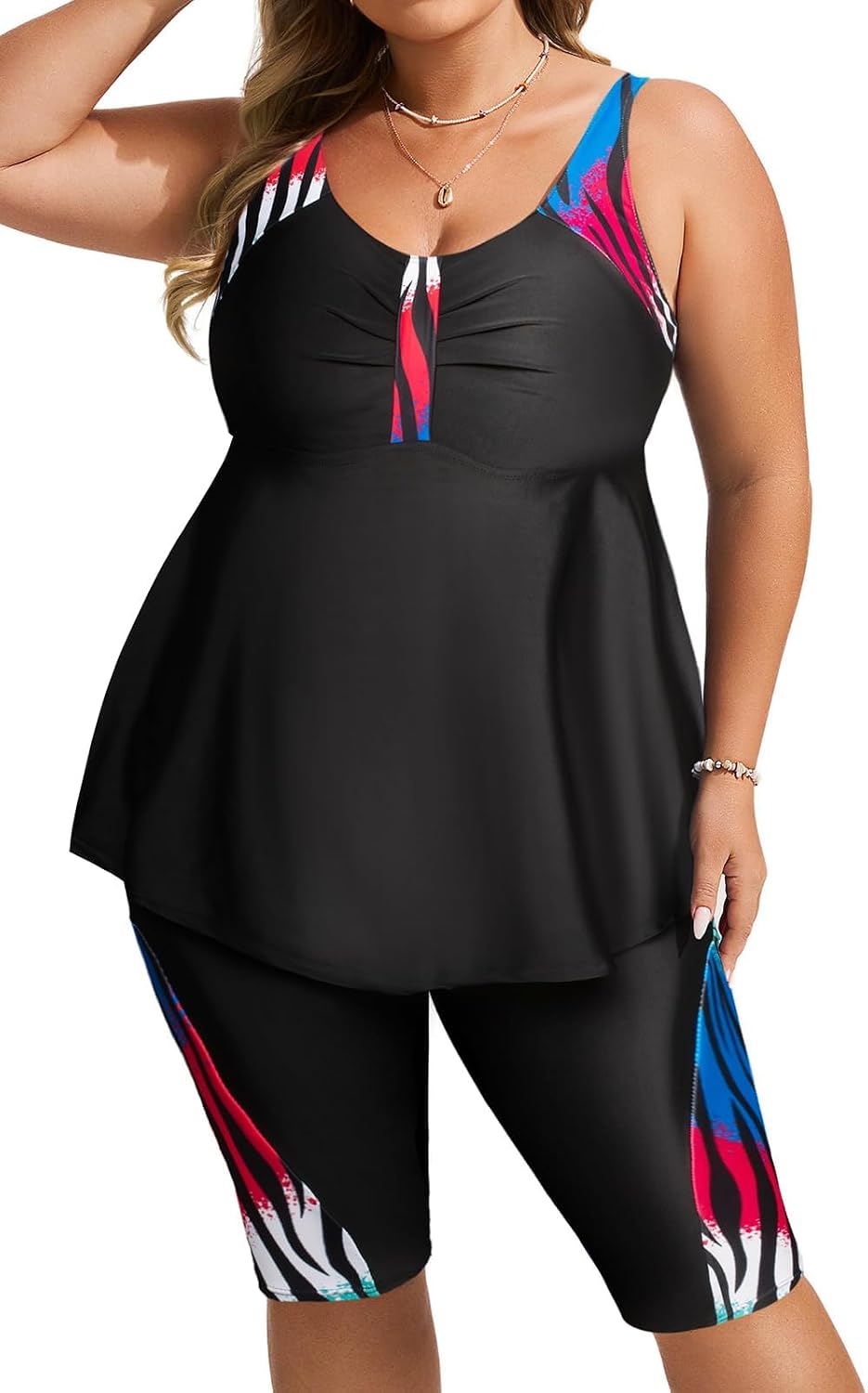 Imagen de Hanna Nikole 2 Piece Tankini Sets Plus Size with Tummy Control and High Waist Swim Shorts en OfertitasTOP
