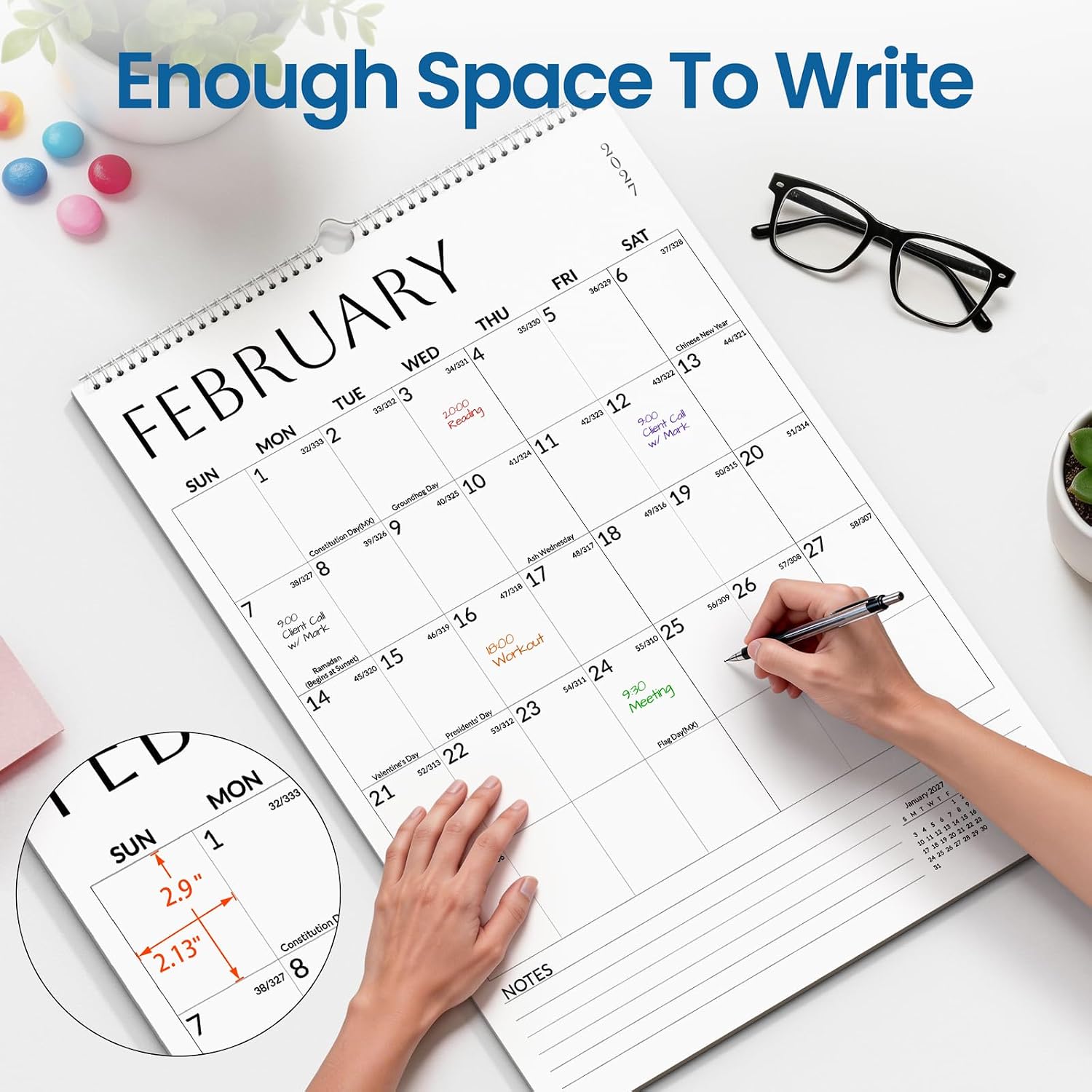 Detalle de SUNEE 2027 Wall Calendar, 18-Month Vertical Planner, 22.75" x 15.5