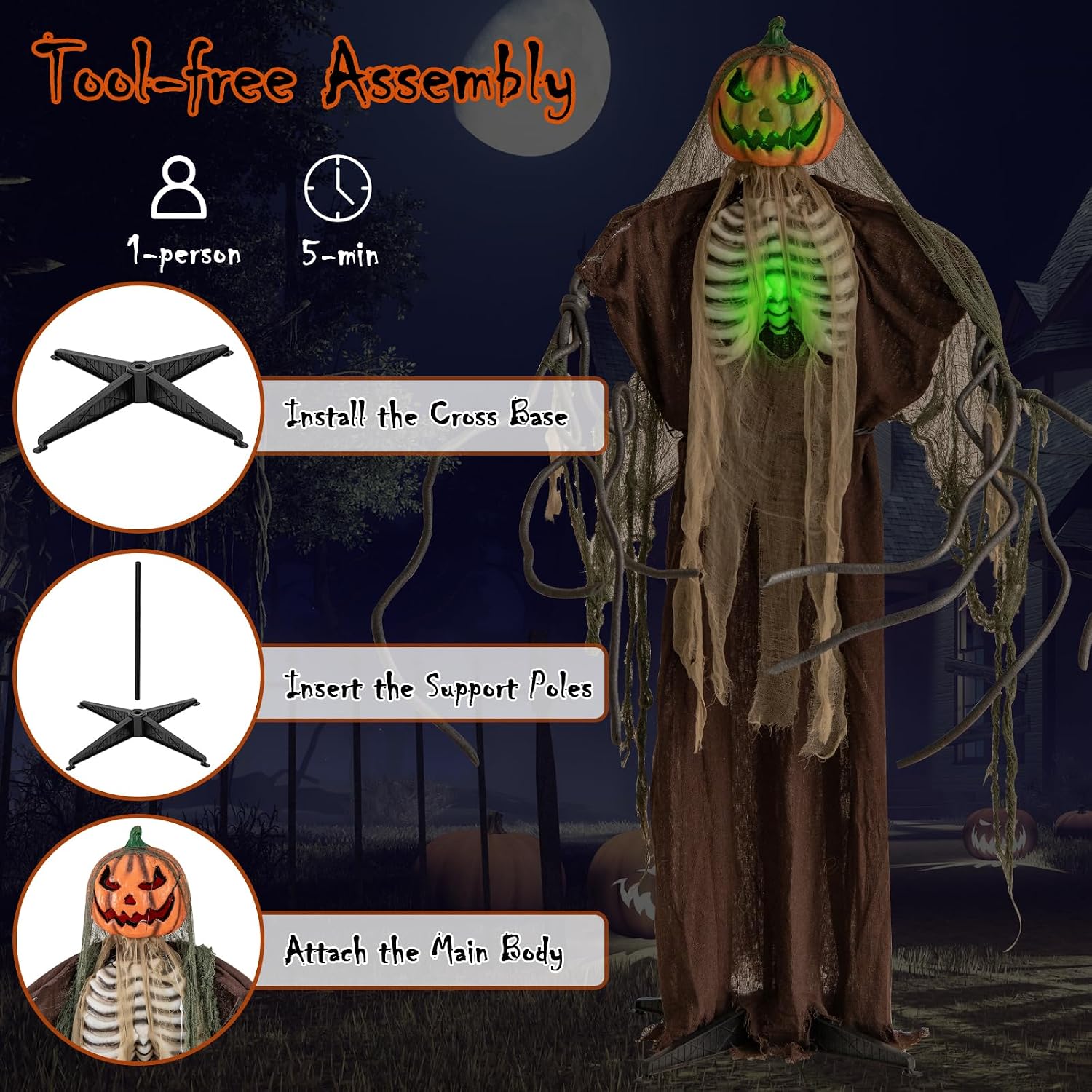 Thumbnail 6 de Tangkula AM14282HM 6-Foot Halloween Animatronic Pumpkin Scarecrow with Sound and Lights