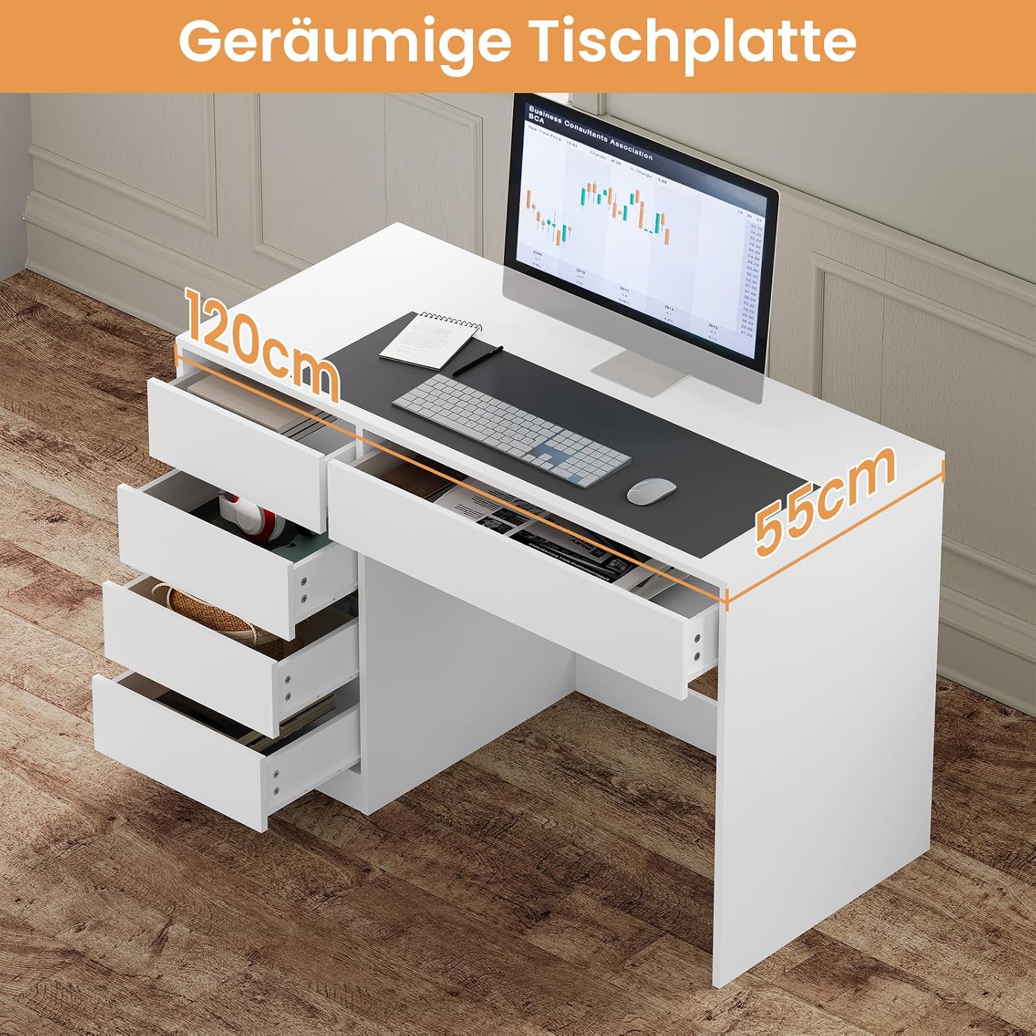 Detalle 1 de eSituro Schminktisch 120x55x75 cm mit 5 Schubladen