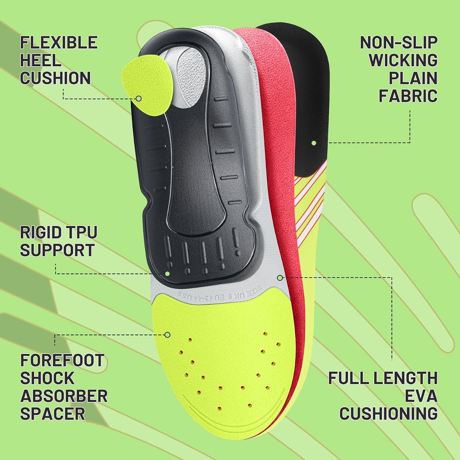 Detalle de ORHILYA 127G2 Arch Support Insoles, Size 11, 36 mm Arch, Deep Heel Cup