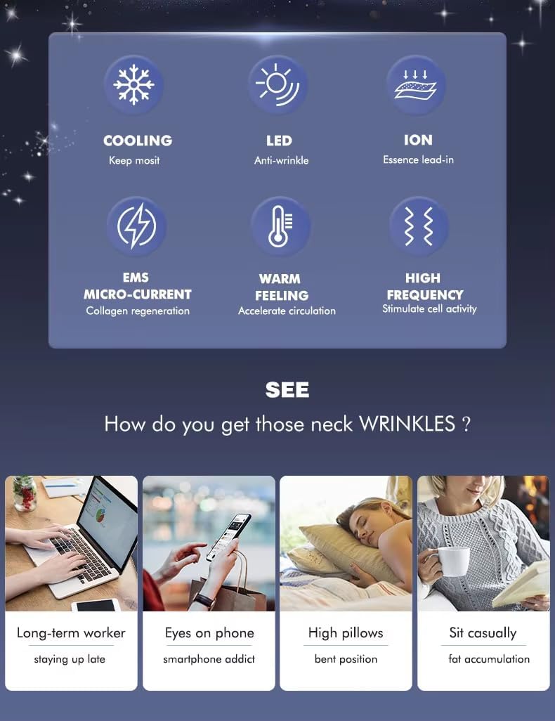 Thumbnail 1 de LED Phototherapy Vibration Facial Lift Massager EMS Neck Face Lifting Device (6‑in‑1) by Wrikle